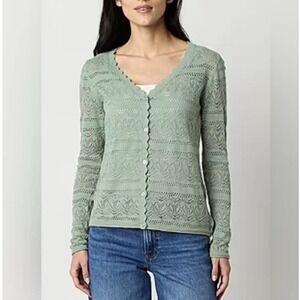 Frye green pointelle cardigan small
